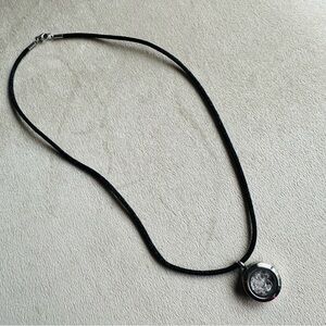 Modern Floating Crystal Pendant Necklace Black Silk Cord | Minimalist Statement